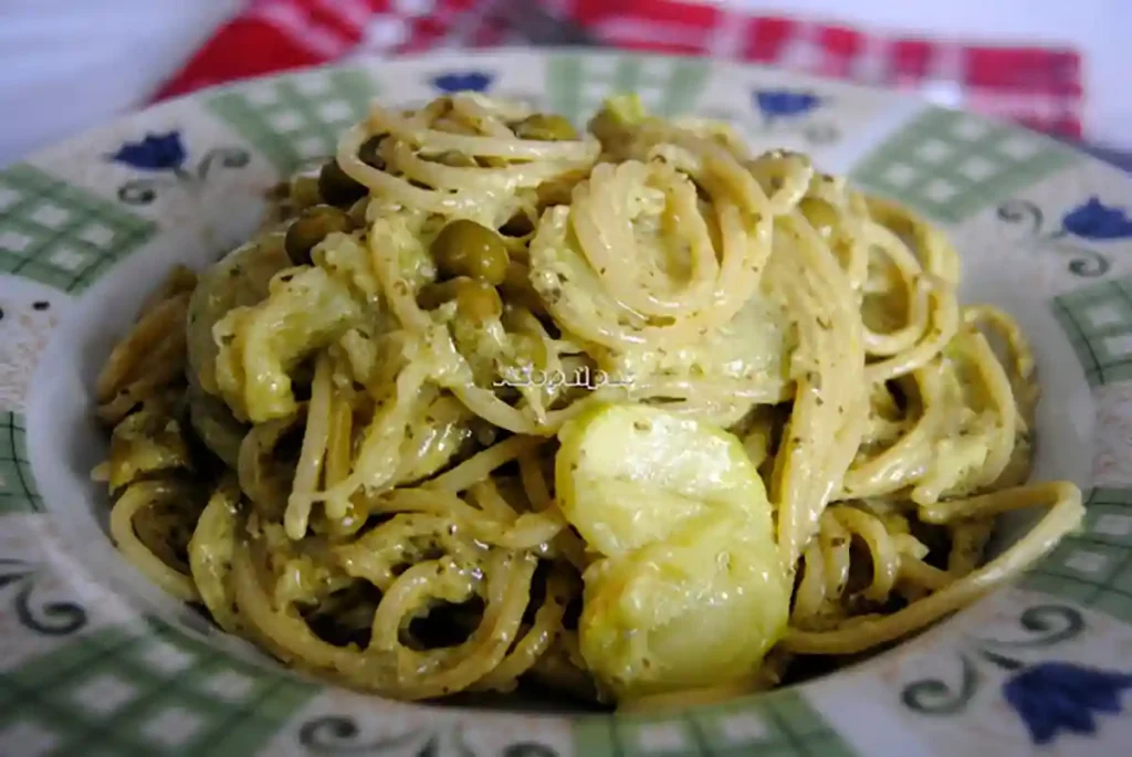Imagen de los Espagueti con Calabacines y Guisantes con Salsa al Pesto